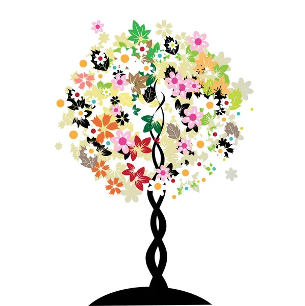 Blommig Träd Bild Färg Illustration — Stock vektor