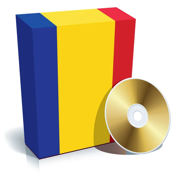 带有国旗颜色和Cd的罗马尼亚软件盒 — 图库矢量图片
