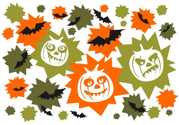 Pumpar Och Fladdermöss Vit Bakgrund Halloween Illustration — Stock vektor