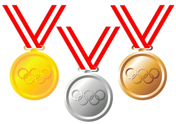 Set Gold Silver Bronze Olympic Medals White Background — Stock Vector