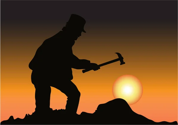 山の男のシルエットと太陽の背景 — ストックベクタ
