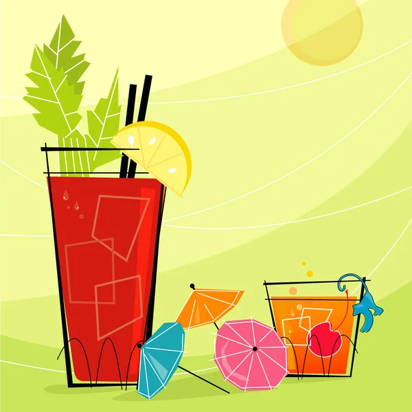 Cocktails Rétro Avec Parapluies Papier Chaque Élément Est Groupé Sorte — Image vectorielle