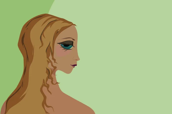 Vacker Blond Profil Blek Grön Bakgrund — Stock vektor