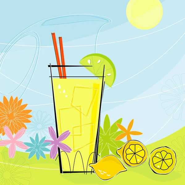 Retro Inspired Lemonade Pitcher Summer Flowers Each Item Grouped You — Stock Vector