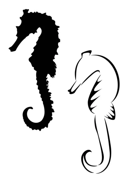 Ensemble Deux Tatouages Tribaux Cheval Mer — Image vectorielle