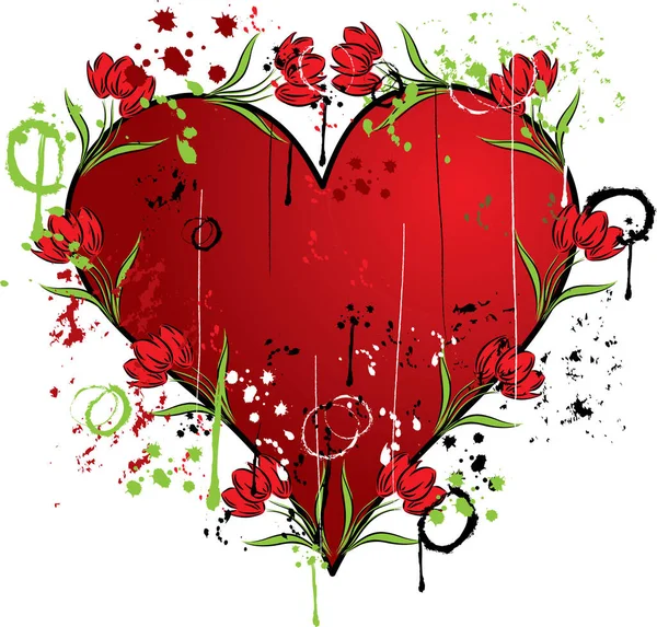 Grunge Heart Tulip Vector Illustration — Stock Vector