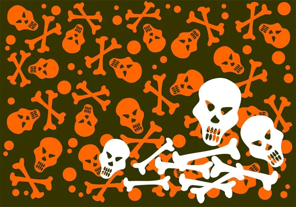 Мультфильм Черепа Кости Черном Фоне Иллюстрация Хэллоуина — стоковый вектор