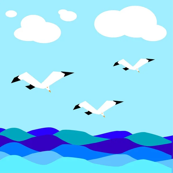 Ilustrasi Vektor Untuk Lanskap Laut - Stok Vektor