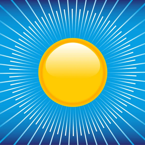 Vektorová Ilustrace Lesklého Žlutého Slunce Pulzujícími Paprsky Modré Obloze — Stockový vektor