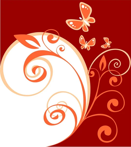 Boucles Rouges Ornées Papillons Sur Fond Blanc — Image vectorielle