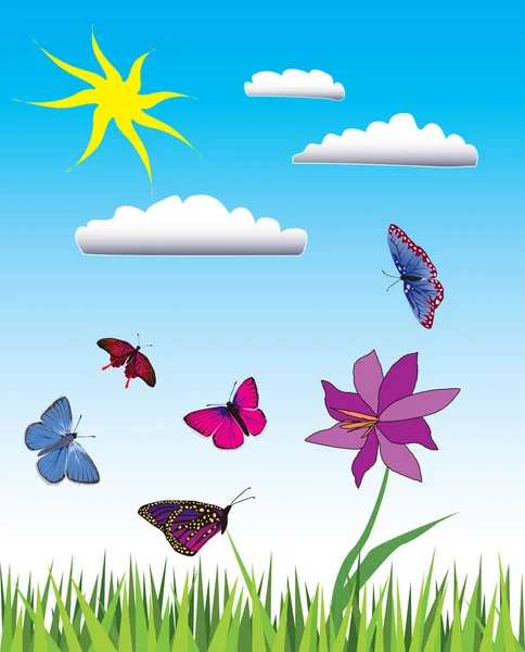 Vector Illustration Many Flying Butterflies — Stock Vector
