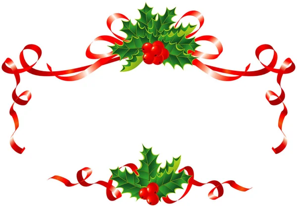 圣诞装饰 冬青和彩带边框 矢量插图 — 图库矢量图片
