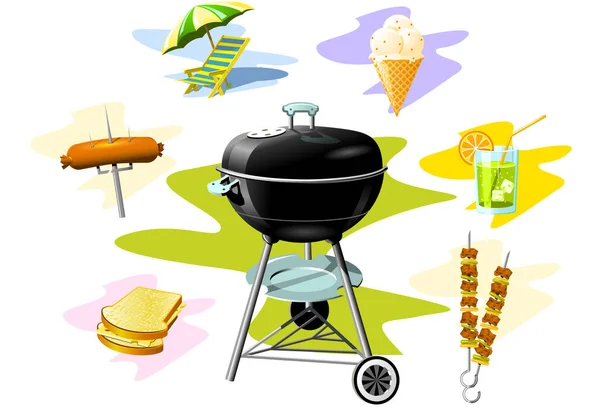 Barbacoa Grill Image Ilustración Color — Vector de stock