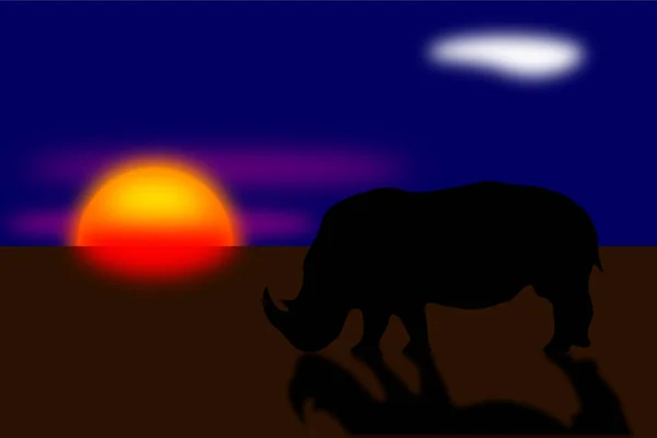 Uma Silhueta Rinoceronte Pôr Sol — Vetor de Stock