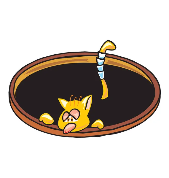 맨홀에 고양이 하수구 — 스톡 벡터