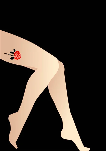 Illustrazione Vettoriale Tatuaggio Rosa Selvatica Una Gamba Sexy — Vettoriale Stock