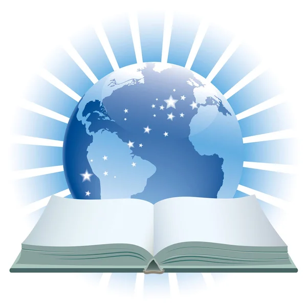 青い背景の本と地球 — ストックベクタ