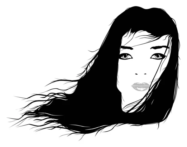 Vektor Porträtt Illustration Vindpinad Kvinna — Stock vektor