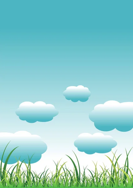 Green Grass Field Cloudy Blue Sky — Stock Vector