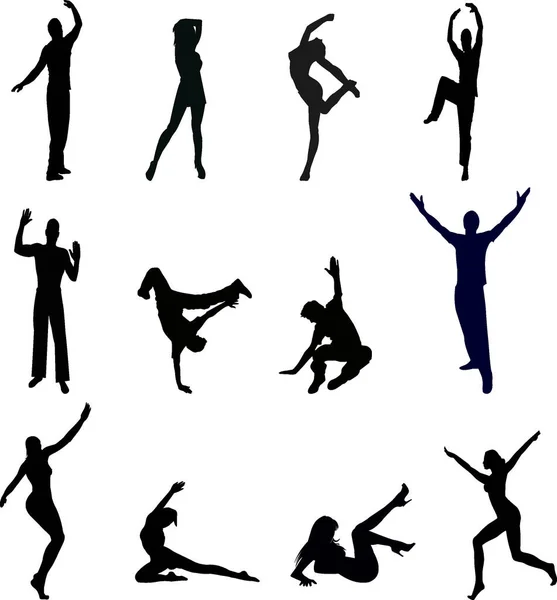 Silhouetten Tanzender Menschen Vektor — Stockvektor