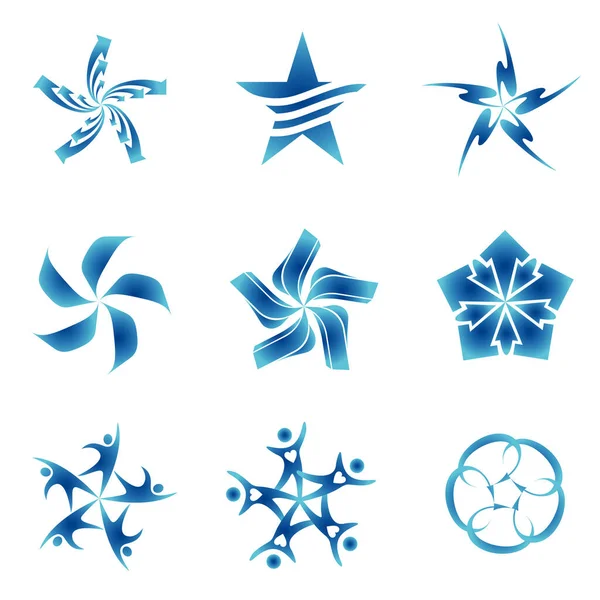 Conjunto Cinco Estrelas Decorativas Criativas Encurraladas Pentagonais — Vetor de Stock