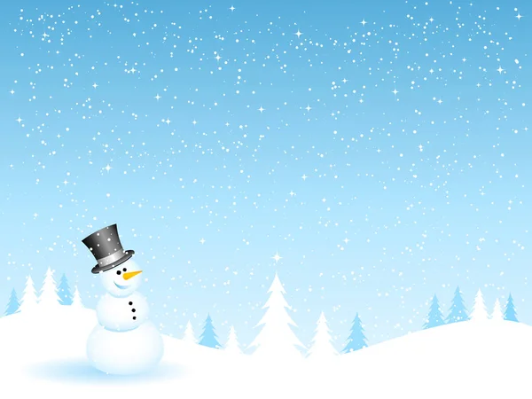 Χιονάνθρωπος Χιονισμένο Βράδυ — Διανυσματικό Αρχείο
