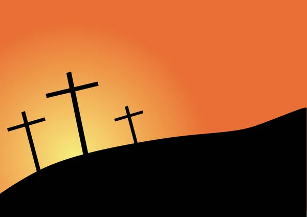 Три Креста Силуэт Пасха Восход Закат Солнца — стоковый вектор