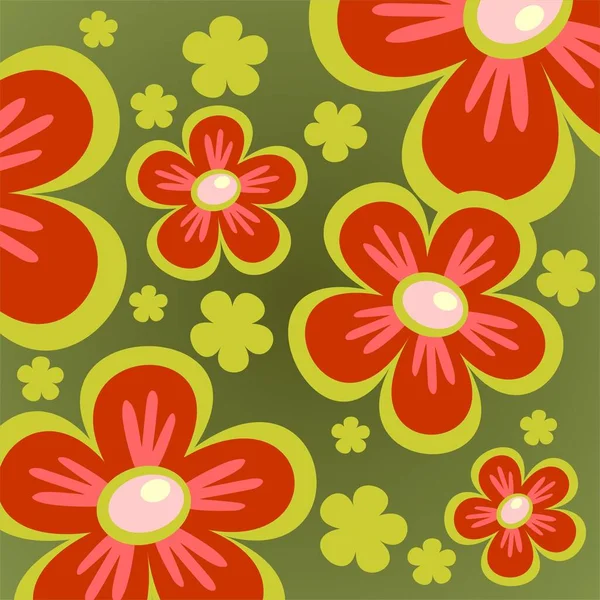 Reich Verzierte Rote Blumen Muster Auf Grünem Hintergrund — Stockvektor