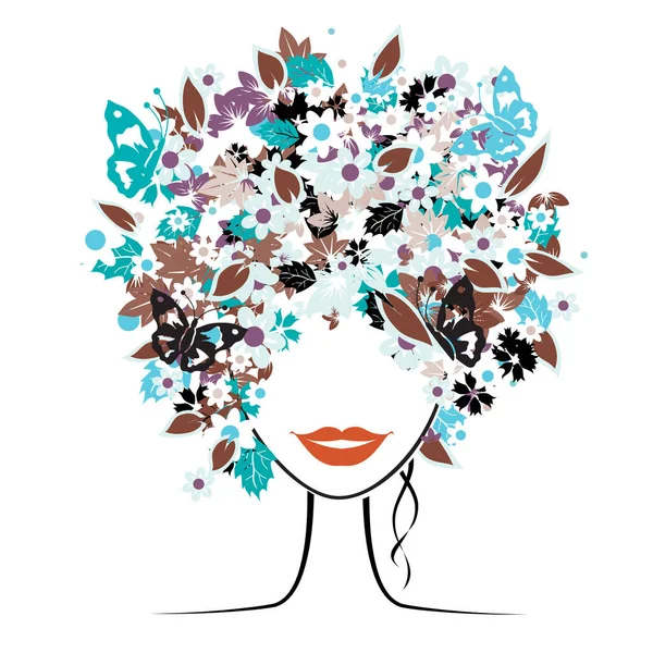 Peinado Floral Hermosa Mujer Para Diseño — Vector de stock