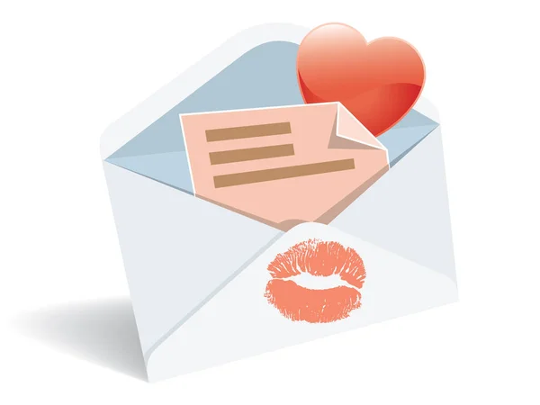 Liebespost Umschlag Herz Und Lippenstift — Stockvektor