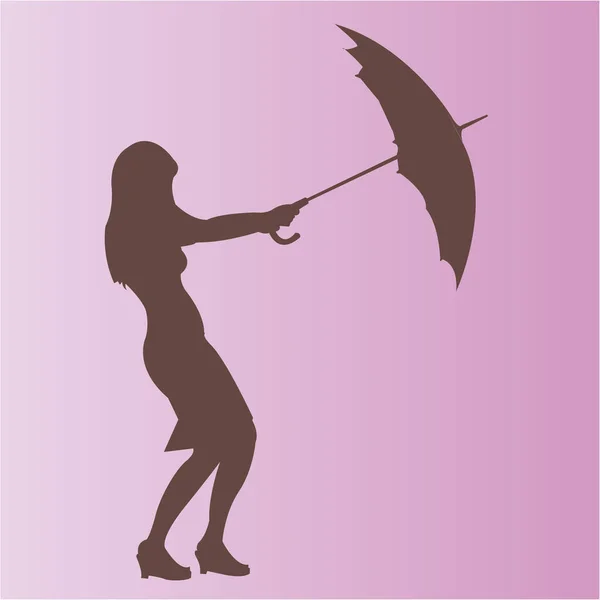 Kız Şemsiye Resmi Renk Illüstrasyonu — Stok Vektör