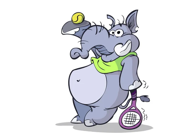 Ελέφαντας Είναι Έτοιμος Για Ένα Παιχνίδι Τένις — Διανυσματικό Αρχείο