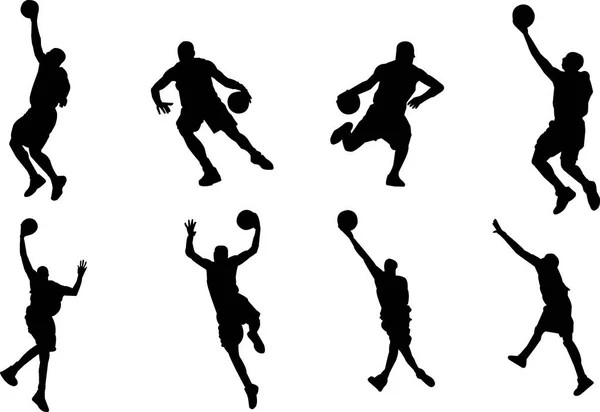 Basketball Silhouettes Each Can Used Separately — Stock Vector