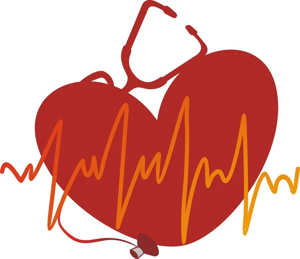 Cardiogramma Giallo Contro Cuore Rosso — Vettoriale Stock