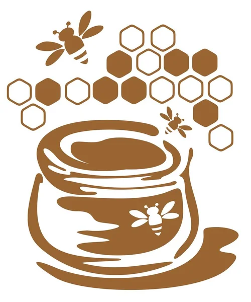 用蜂蜜和蜜蜂隔离在白色背景下的花纹银行 — 图库矢量图片