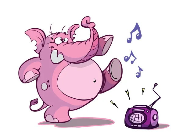 ピンクの象が音楽で踊る — ストックベクタ