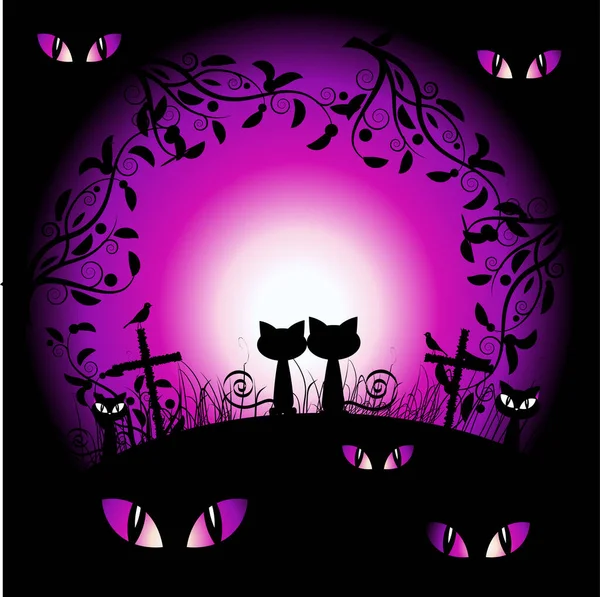 Halloween Éjszakai Kép Színes Illusztráció — Stock Vector
