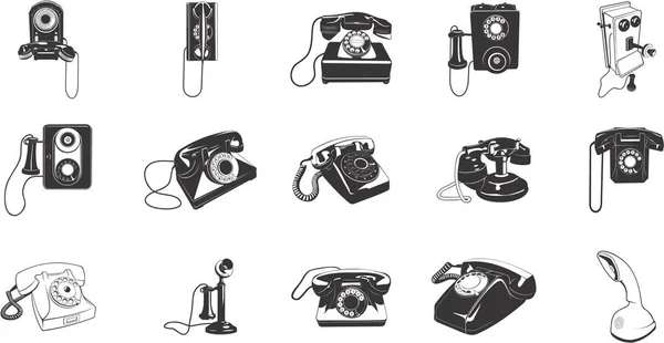 Sammlung Von Glatten Vektor Eps Illustrationen Verschiedener Retro Telefone — Stockvektor