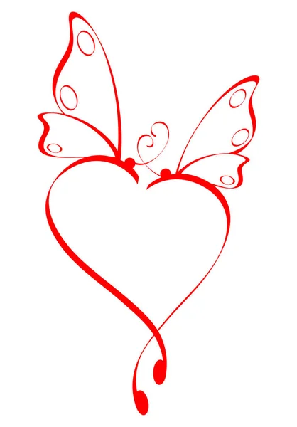 Papillon Coeur Amour Rouge — Image vectorielle