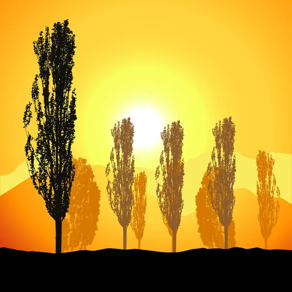 Σκιαγραφία Δέντρων Εικόνα Τοπίου Έγχρωμη Απεικόνιση — Διανυσματικό Αρχείο