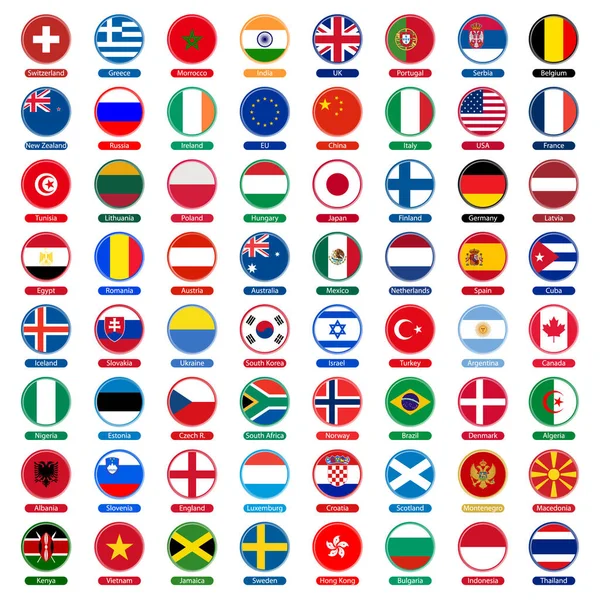 Σημαίες Εικονίδια Επίσημο Χρωματισμό Και Λεπτομερή Εμβλήματα — Διανυσματικό Αρχείο