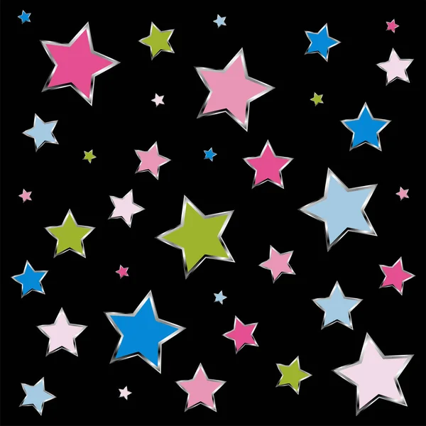 Padrão Abstrato Com Estrelas Coloridas Sobre Fundo Preto — Vetor de Stock