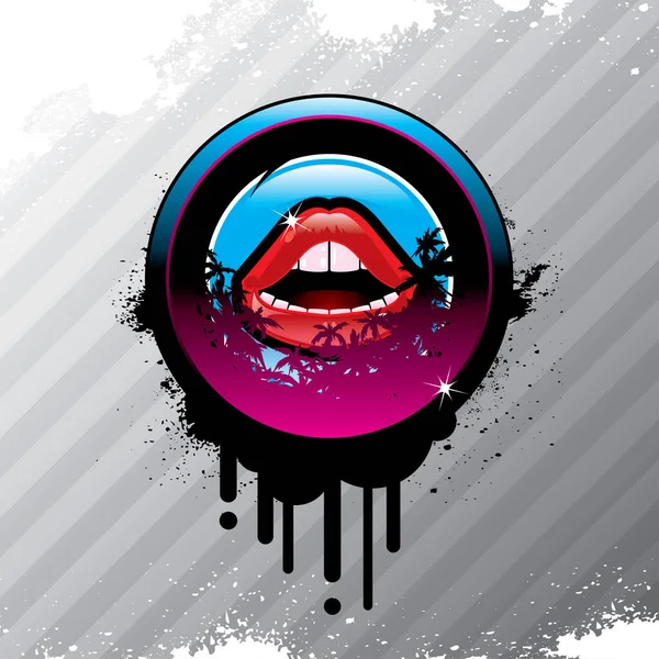 Anni Ottanta Badge Lips Immagine Illustrazione Colori — Vettoriale Stock