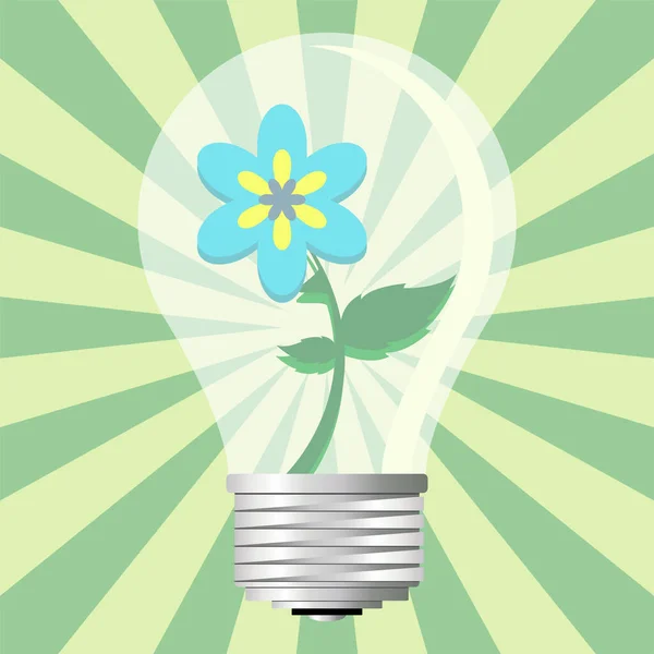 Ampoule Avec Message Écologique Sur Fond Vert Étoilé — Image vectorielle