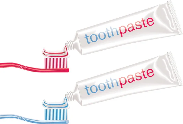 Escovas Dentárias Vetoriais Com Pasta Dentes Azul Vermelho — Vetor de Stock