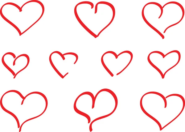 Wenige Handgezeichnete Rote Herzen — Stockvektor