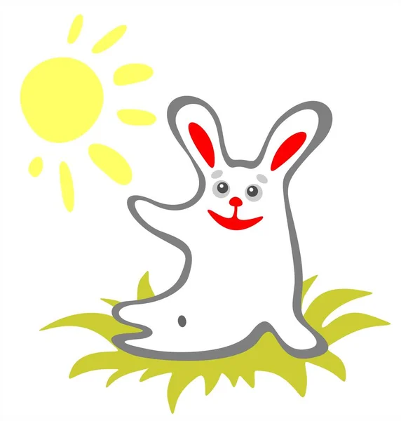 Stilisiertes Glückliches Kaninchen Und Sonne Auf Weißem Hintergrund — Stockvektor