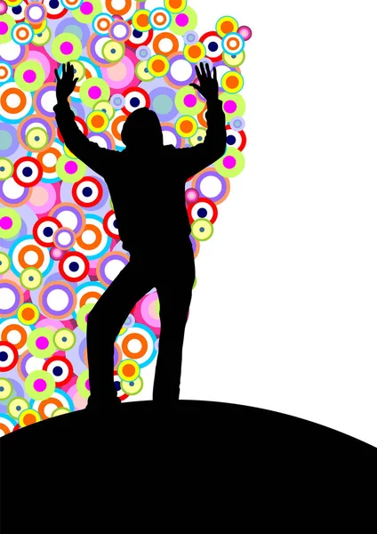 Femme Gagnante Silhouette Sur Fond Cercles Colorés — Image vectorielle