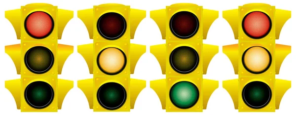 Yellow Traffic Light Variants Vector Illustration Isolated White Background — Stock Vector