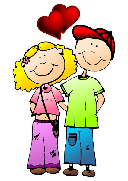 Hand Drawn Young Valentines Couple White Background — Stock Vector
